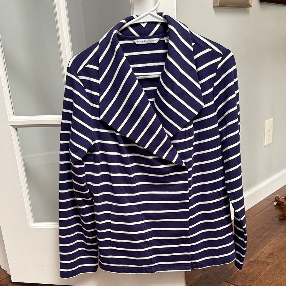 Isaac Mizrahi Live Navy and White Striped Blazer